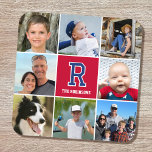 Porta-copo Marinho Crimson Monograma da Família de Colagem de<br><div class="desc">Celebre sua família e pessoas amadas com uma colagem de fotos especialmente curada! Esta design de porta copos de plástico duro na moda mostra oito das suas fotografias favoritas, um monograma com letra solteiro e texto personalizado. Perfeito para o nome de um indivíduo ou sobrenome de uma família. Um modelo...</div>