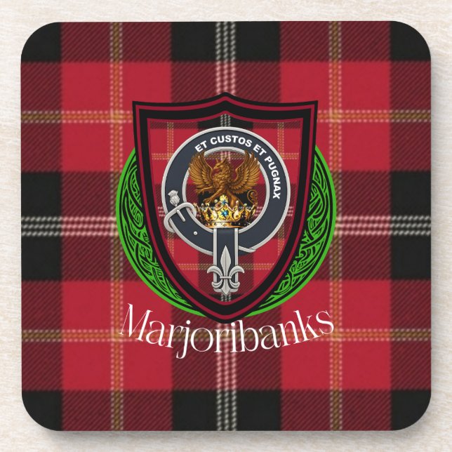 Porta-copo Marjoribanks Scottish Clan Tartan & Crest (Frente)