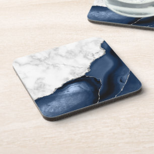 Porta-copo Mármore Branco Falso Agata Azul Marinho Brilho Pra