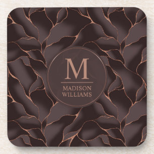 Porta-copo Marrom Chocolate & Dourado Rosa Padrão de Onda Abs