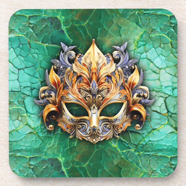 Porta-copo Máscara decorativa sobre o Travesseiro verde-brilh (Frente)