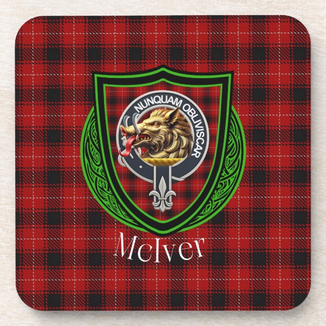 Porta-copo McIver Scottish Clan Tartan & Crest (Frente)