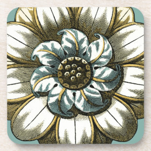 Porta-copo Medalha Floral Ornamentado sobre fundo azul claro
