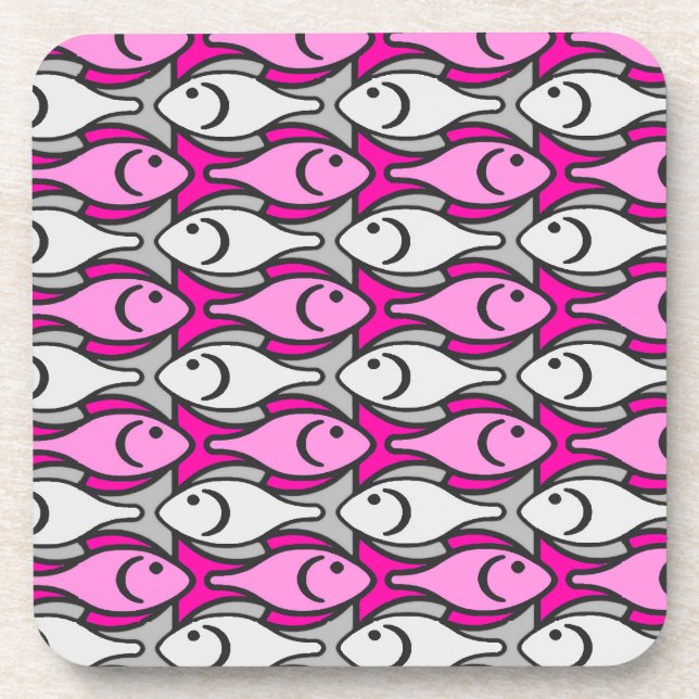 Porta-copo Médio-século Peixe, rosa e cinzas modernos (Frente)