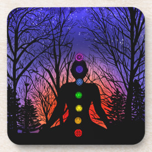 Porta-copo Meditação e Árvores em uma noite estrelada Sunset