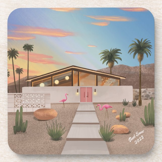 Porta-copo Meio século Moderno Flamingo House Conjunto de Por (Frente)