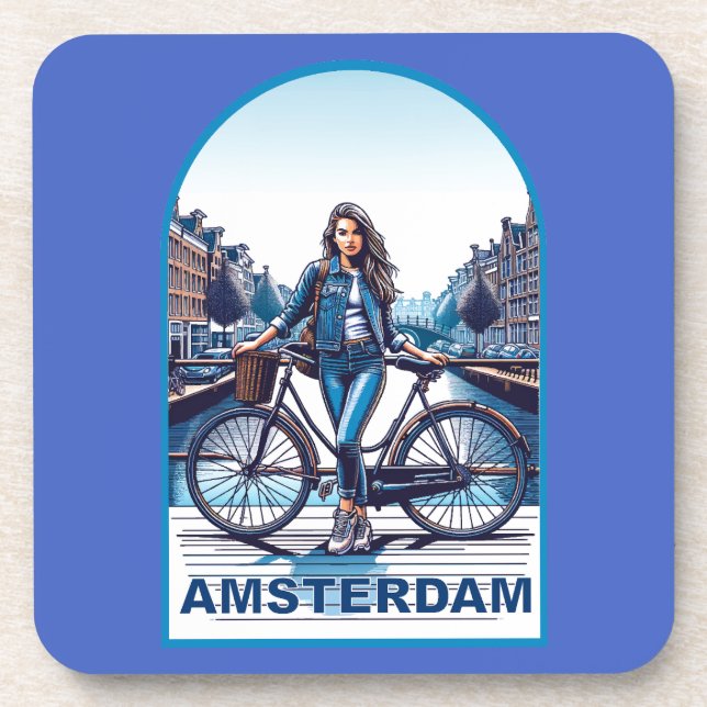 Porta-copo Menina de Amsterdã com bicicleta na ponte (Frente)