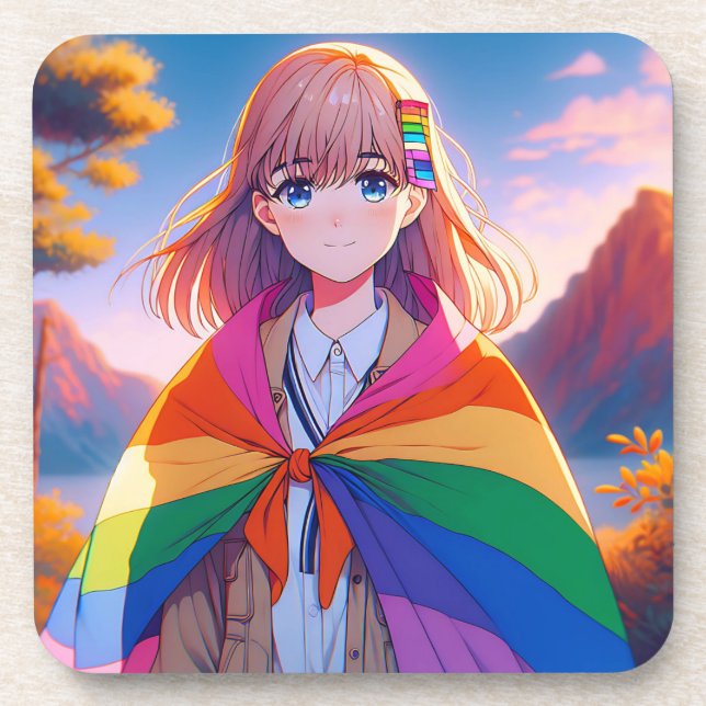 Porta-copo Menina de anime com LGBTQIA+ Cabo (Frente)