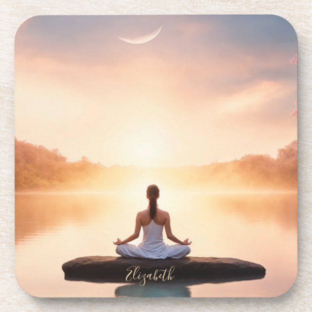 Porta-copo Menina de Meditação Pedra Zen (Frente)