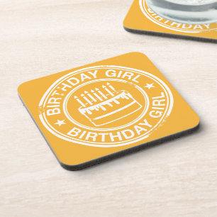Porta-copo Menina do aniversário - efeito branco do carimbo