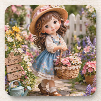 Porta-copo Menina e seu jardim de flores