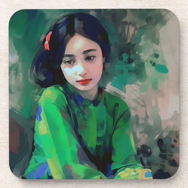 Porta-copo Menina em vestida verde (Frente)