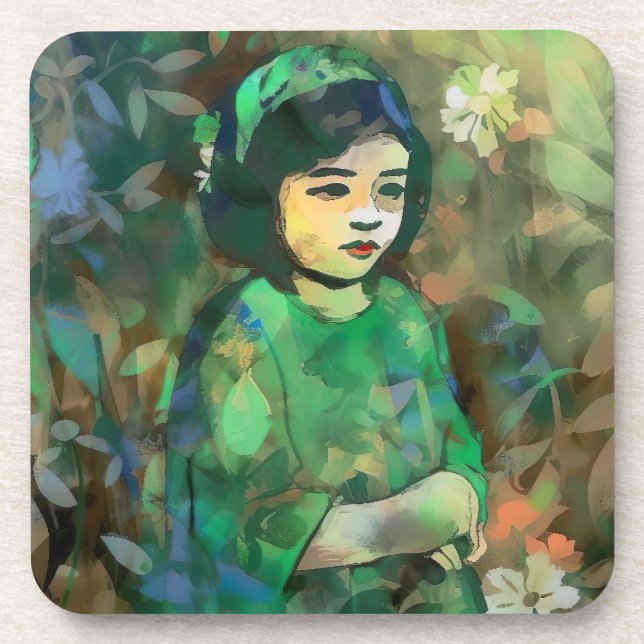 Porta-copo Menina em vestida verde (Frente)