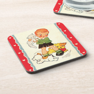 Porta-copo Menino Antigo Salvando um Gatinho de Cachorrinhos 