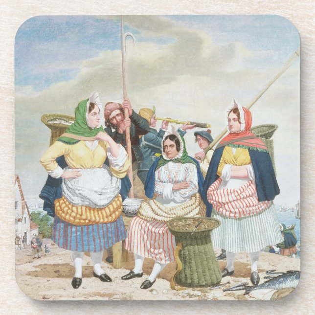 Porta-copo Mercado de peixes pelo mar, c.1860 (óleo em (Frente)
