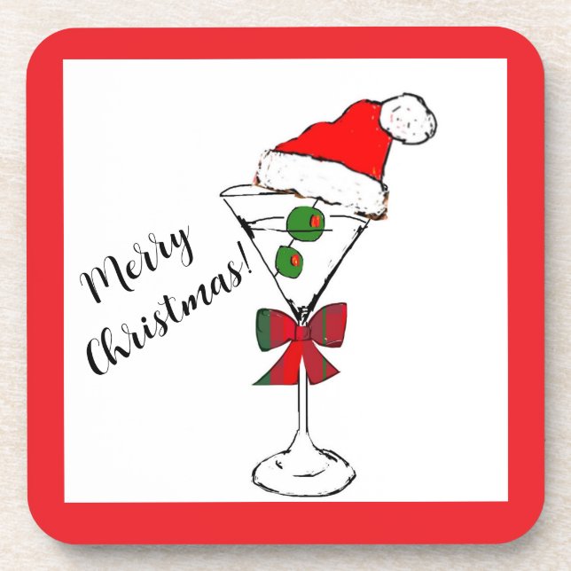 Porta-copo Merry Christmas martini hard plastic coasters (Frente)