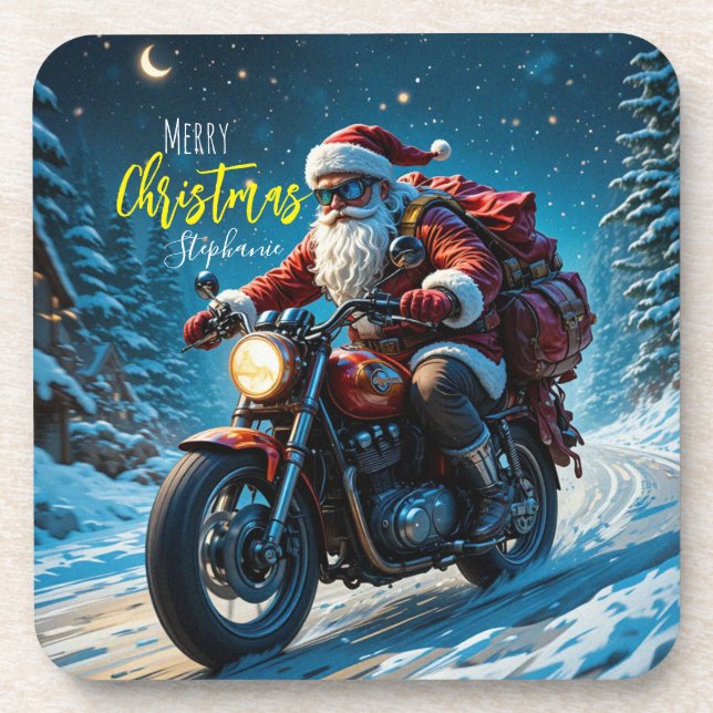 Porta-copo Merry Christmas Santa Clause On Motorcycle (Frente)