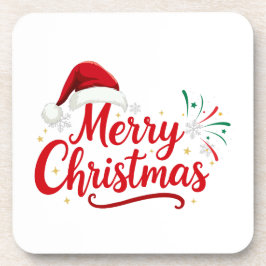 Porta-copo Merry Christmas Typography with Santa Hat and Snow