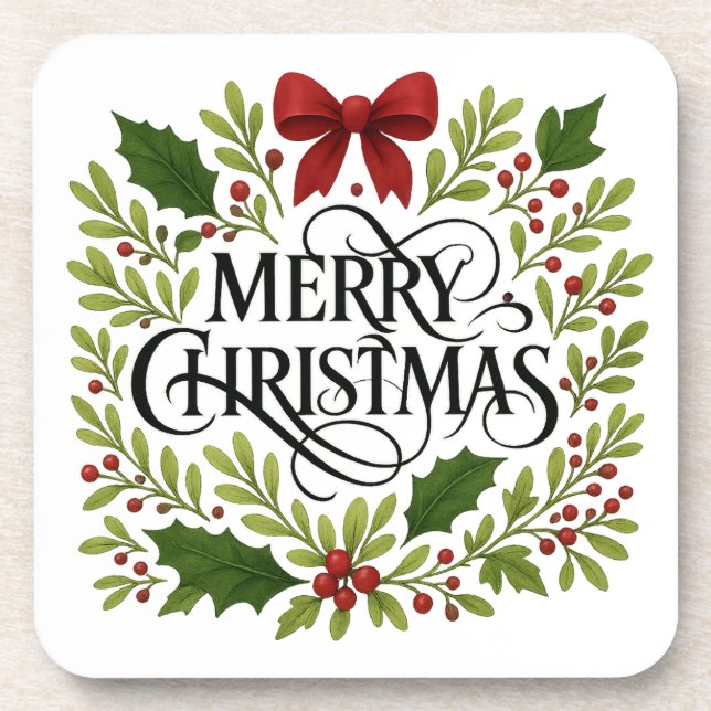 Porta-copo Merry Christmas Wreath Coasters Set (Frente)