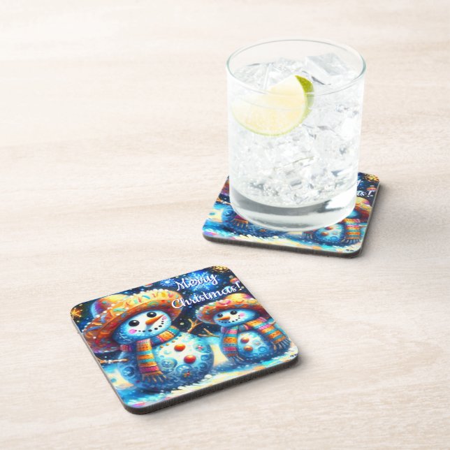 Porta-copo Mexicanos de Arte Folclórica Snowman Pessoas de ne (Lado Direito)