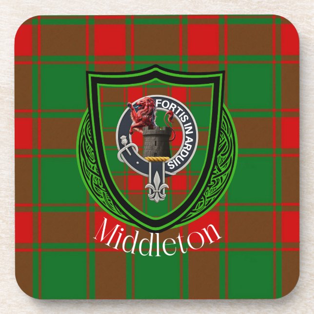 Porta-copo Middleton Scottish Clan Tartan & Crest (Frente)