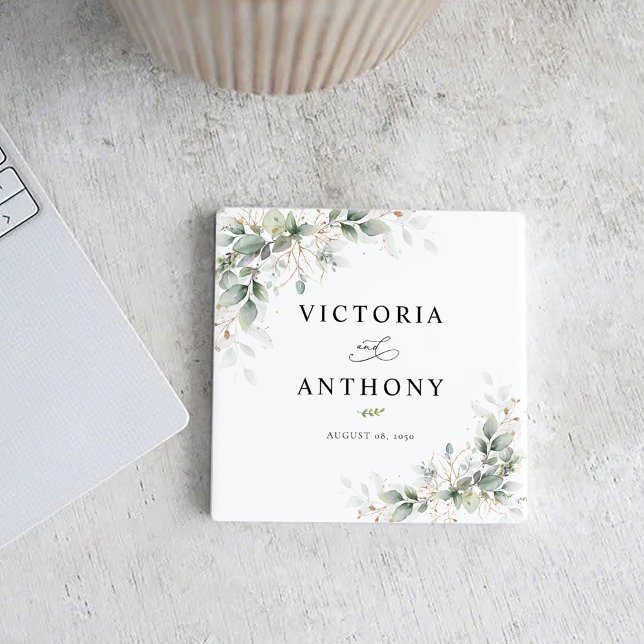 Porta-copo Minimal Eucalyptus Square Wedding Coaster (Criador carregado)