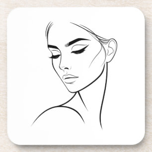 Porta-copo Minimalista Abstrata Linha Estética Feminina Rosto