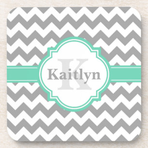 Porta-copo Mint Cinza Chevron Pattern & Marroquino Quatrefoil