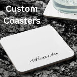 Porta-copo Modelo branco moderno, corte de cozinha de script<br><div class="desc">Modelo branco moderno,  MODELO para um nome na toalha de cozinha do tipo preto| Apresentando um modelo fácil de personalizar,  perfeito para uma cozinha personalizada. Parte de um decorador de cozinha personalizado de Correspondência</div>