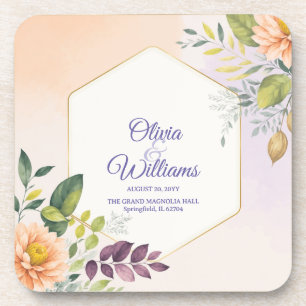 Porta-copo Modelo de Convite de Casamento Floral Elegante
