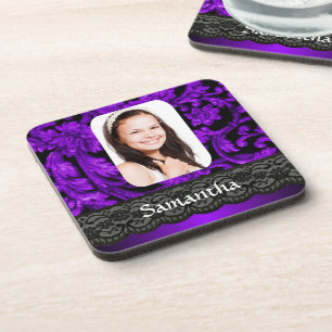 Porta-copo Modelo de foto personalizado do local roxo e preto