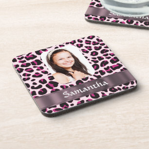 Porta-copo Modelo de fotografia de leopardo rosa-pinto