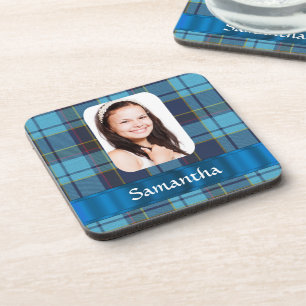 Porta-copo Modelo de xadrez de foto de tartan azul