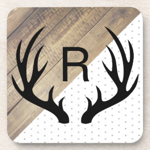 Porta-copo Modern Black Deer Antlers Faux Wood & Pattern