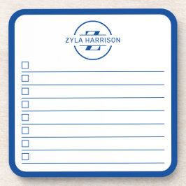 Porta-copo Modern Blue Monogram Name To Do List Whiteboard
