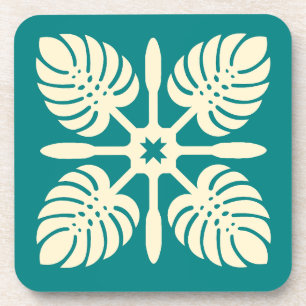 Porta-copo Moderna Havaiana Quilt Green Paddle Monstera Coast