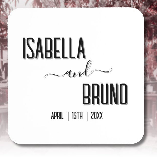 Porta-copo Moderno, Elegante Texto Pessoal Preto Casamento (Criador carregado)