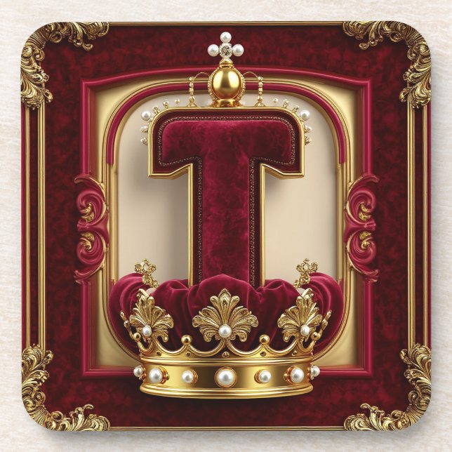 Porta-copo Moldura Dourada Luxuosa Com Monograma Coroado (Frente)