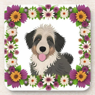Porta-copo Moldura Floral Colorida com Ilustração de Cachorro