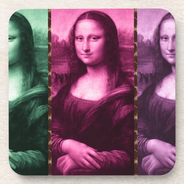 Porta-copo Mona Lisa Animal Imprime Púrpura Rosa Verde (Frente)