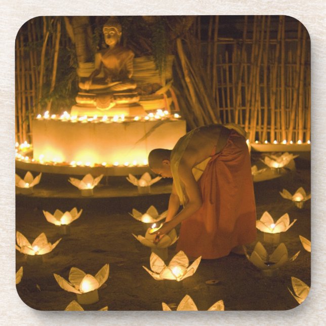 Porta-copo Monges acendendo velas e lanternas khom loy para (Frente)