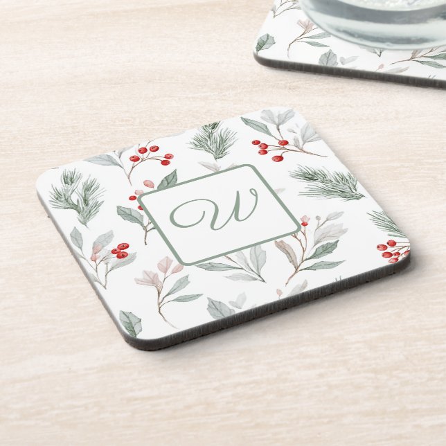 Porta-copo Monogram Winter Botanical Drink Coaster (Left Side)