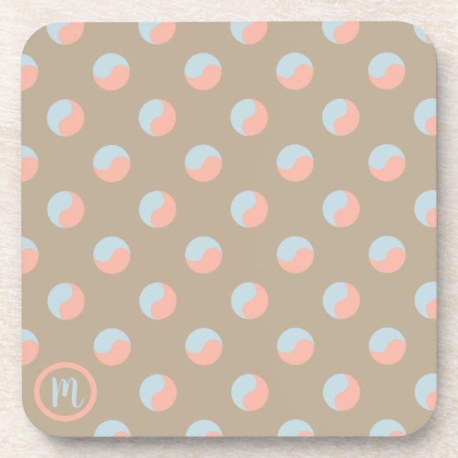 Porta-copo Monogram Yin Yang Zen Symbols Gray, Pink & Teal (Frente)