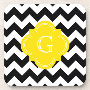 Porta-copo Monograma Amarelo Chevron Branco Negro Zig-Zag