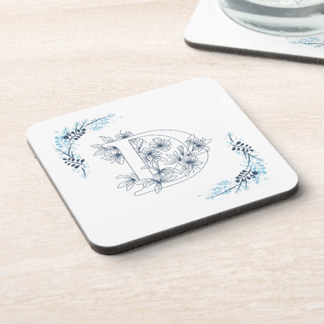 Porta-copo Monograma Azul, Calm Floral (Left Side)