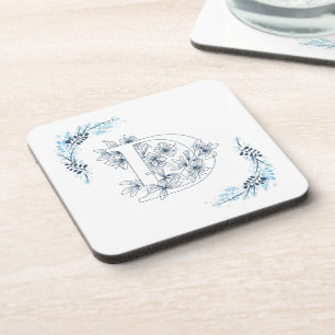 Porta-copo Monograma Azul "D" Flor Calma Inicial