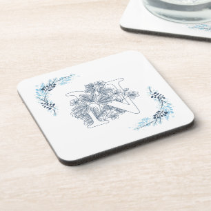 Porta-copo Monograma Azul Floral Calm