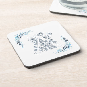 Porta-copo Monograma Azul, Forma Floral