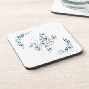 Porta-copo Monograma azul inicial Calm Floral