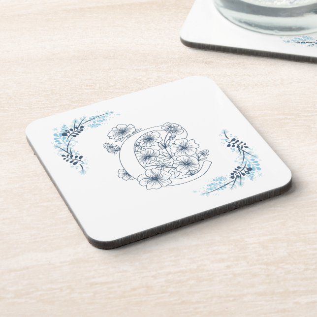Porta-copo Monograma azul inicial Calm Floral (Left Side)